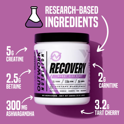 Outwork Nutrition Post Workout Recovery Powder - Creatine Monohydrate, KSM-66 Ashwagandha & Tart Cherry - Speeds Recovery, Eases Soreness - Creatine Powder for Men & Women, Orange Sherbet, 230 Gr
