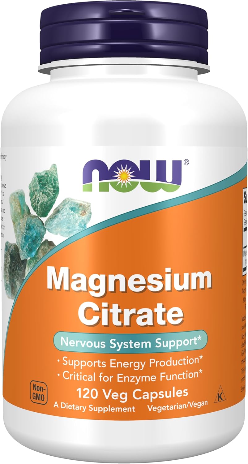 NOW Supplements, Magnesium Citrate, Enzyme Function*, Nervous System Support*, 120 Veg Capsules Gsupps Australia