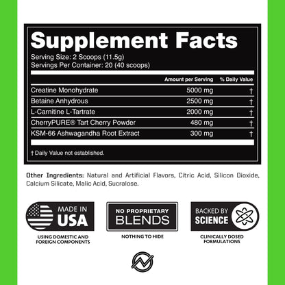 Outwork Nutrition Post Workout Recovery Powder - Creatine Monohydrate, KSM-66 Ashwagandha & Tart Cherry - Speeds Recovery, Eases Soreness - Creatine Powder for Men & Women, Orange Sherbet, 230 Gr