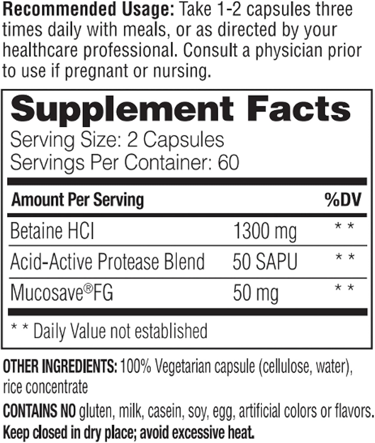 Enzymedica Betaine HCl for Men & Women - Betaine Hydrochloric Acid Supplement, Protease Digestive Enzyme Blend, Digestive Health Support, Occasional Heartburn & Indigestion Support, Vegan - 120 Caps Gsupps Australia