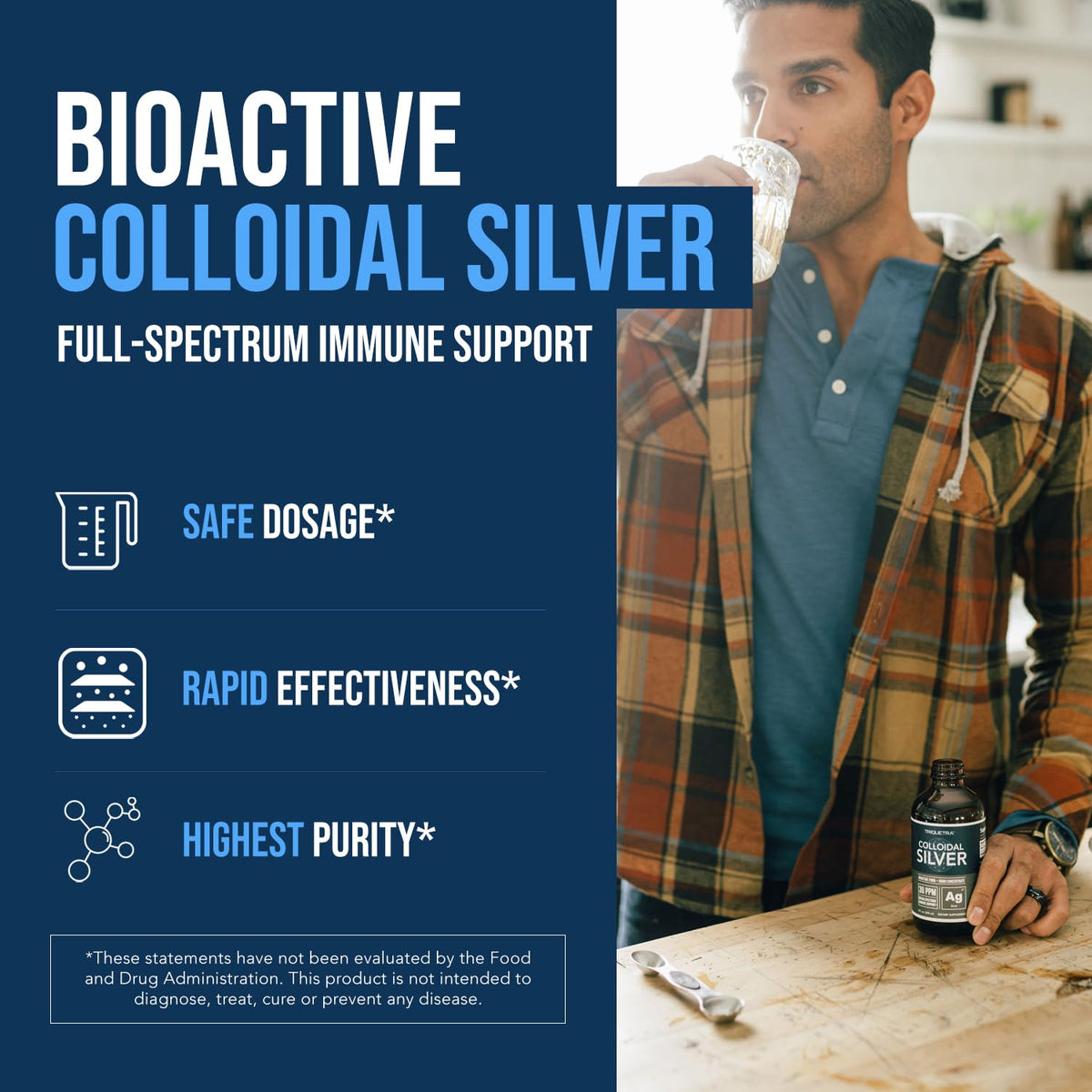 Bioactive Colloidal Silver - 8 oz, Glass Bottle, Vegan, Safe Doses with Highest Effectiveness - Nano Ions, 30 PPM - Immune Support (48 Servings) Triquetra Health