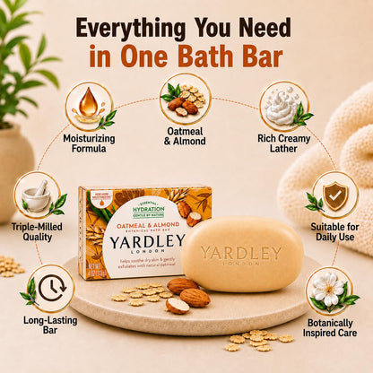 Yardley Oatmeal and Almond Bar Soap, Oatmeal & Almond, 4 Ounce Yardley