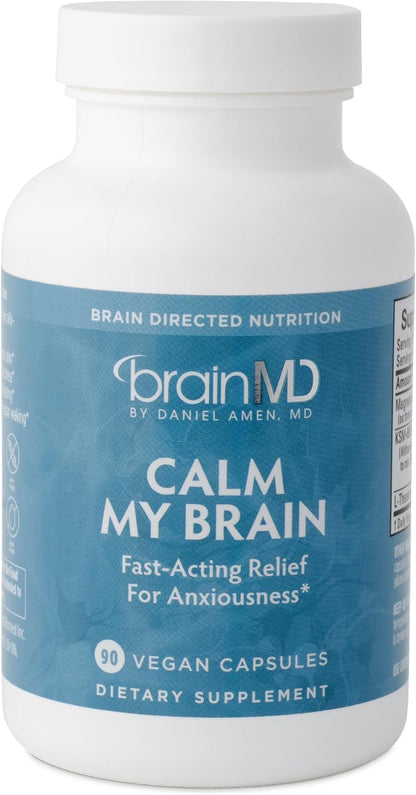 BRAINMD Dr Amen Calm My Brain, 90 Vegan Capsules, Pack of 2 | Fast-Acting Formula, Magnesium, Ashwagandha, L-Theanine, 60 Total Servings