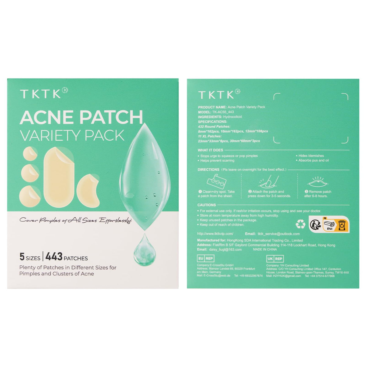 TKTK 443 Count Pimple Patches for Face, Hydrocolloid Acne Cover Patch Bulk TKTK