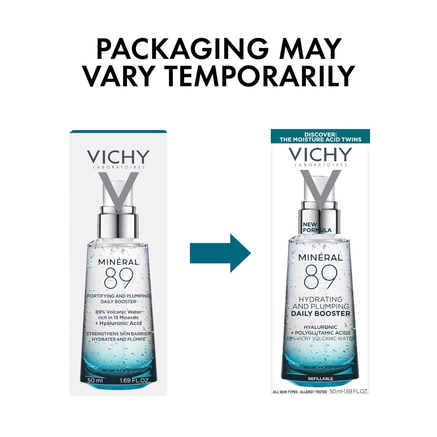VICHY Mineral 89 Booster, Pure Hyaluronic Acid Serum for Face with Polyglutamic Acid for Skin Barrier Repair, Plumps & Hydrates VICHY