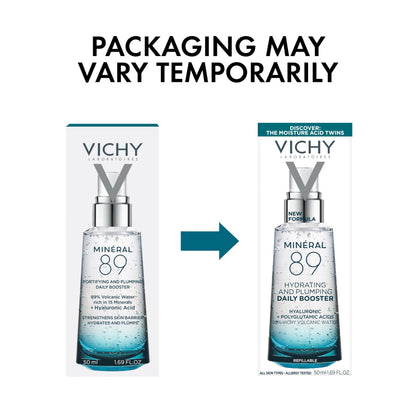 VICHY Mineral 89 Booster, Pure Hyaluronic Acid Serum for Face with Polyglutamic Acid for Skin Barrier Repair, Plumps & Hydrates VICHY