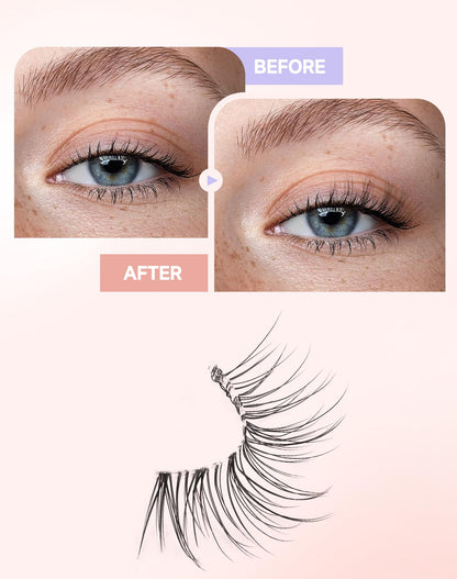 Easeful Half Lashes Natural Corner Eyelashes Wispy Natural Look Clear Band 3/4 Lashes Half-01 Easeful