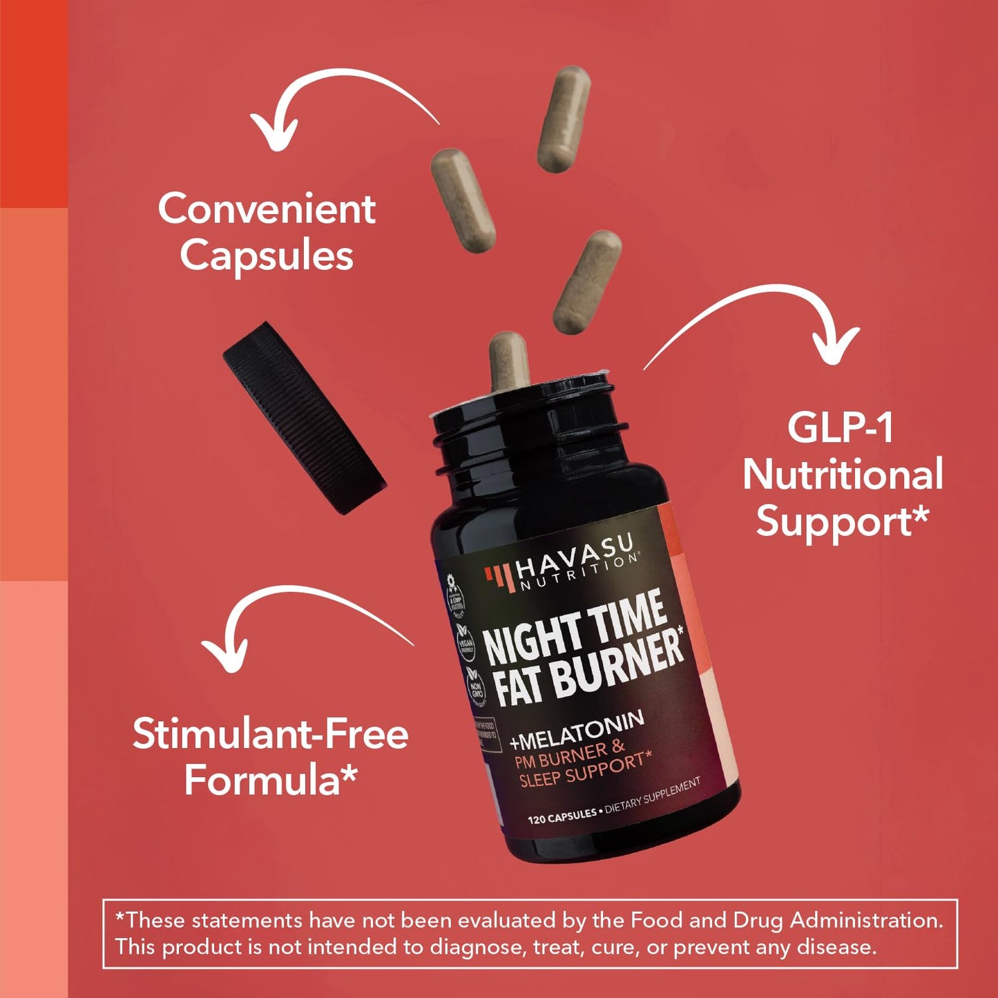 Night Time Fat Burner for Weight Loss Support for Men and Women, 60 Count | Appetite Suppressant and Overnight Metabolism Booster with Melatonin for Sleep Support, Vegan, Gluten Free, 60 Servings Gsupps Australia