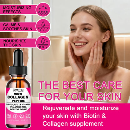 Multi Collagen Peptides Liquid Drops for Women & Men, Hydrolyzed Collagen Peptides Type AMENQ hHEALTH