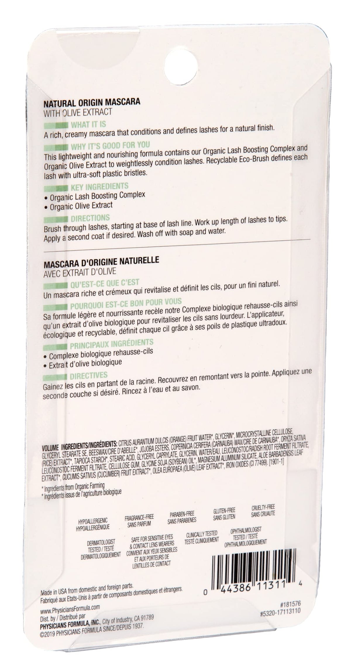 Physicians Formula Organic Wear Lash-Boosting All Natural Mascara, Lifts, Lengthens, For Sensitive Eyes, Dermatologist Tested - Natural Origin Black Physicians Formula