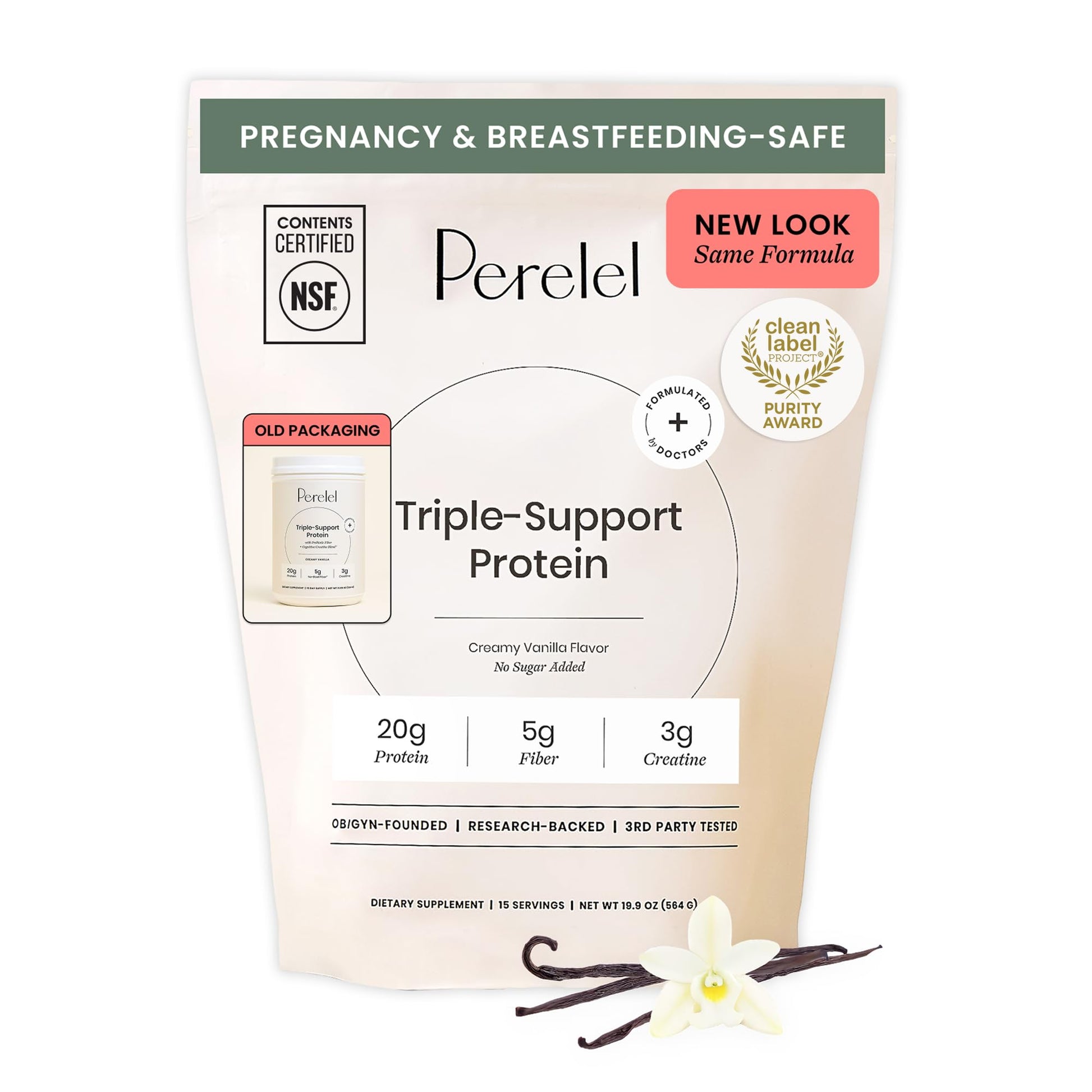 Perelel Triple-Support Plant Based Protein Powder, Creamy Vanilla, 20g Vegan Protein Powder, 3g Creatine Monohydrate, & 5g Prebiotic Fiber per Serving, Dairy Free, Perelel buy australia supplements