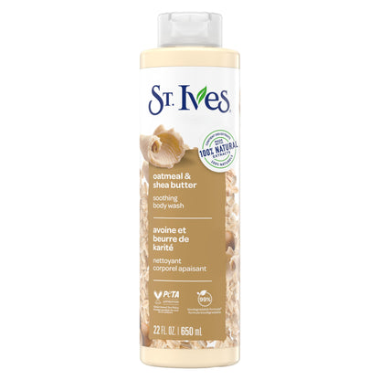 St. Ives Oatmeal & Shea Butter Body Wash, Soothing Body Care with 100% Natural Extracts, Moisturizing Body Soap, Daily Shower Gel Cleanser with Comforting Warm Fragrance, 22oz St. Ives