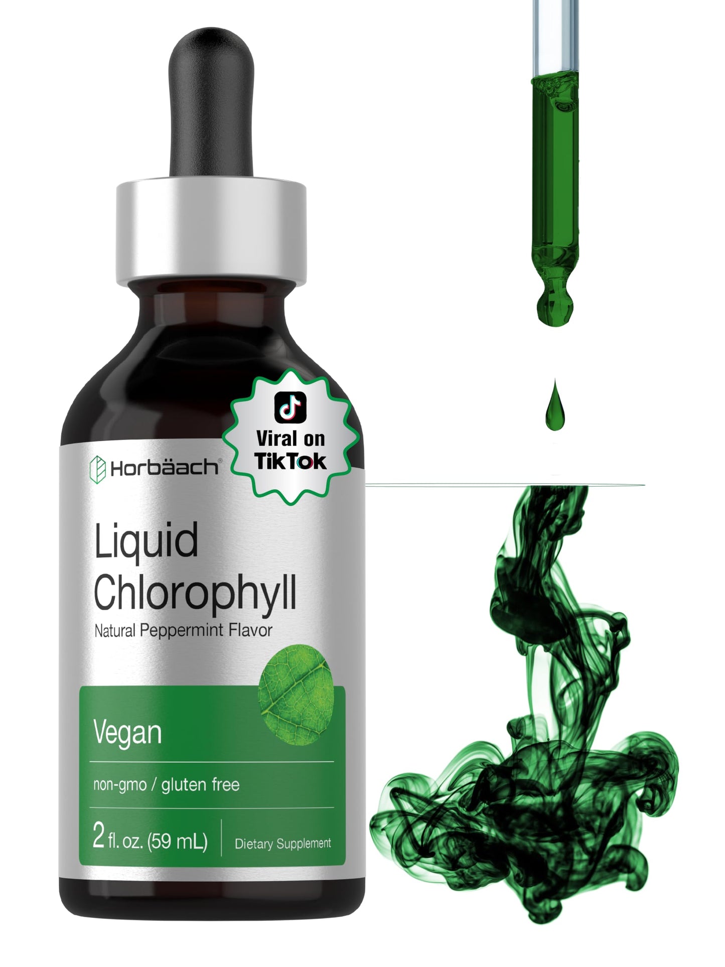 Horbäach Liquid Chlorophyll Drops | 2 oz | Vegan, Non-GMO, and Gluten Free Formula | Natural Peppermint Flavor Horbäach