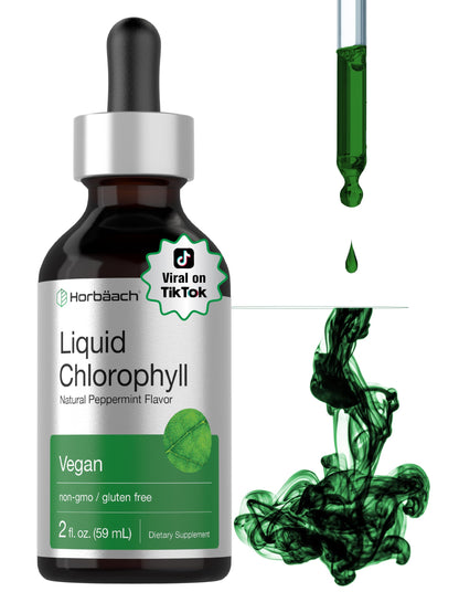 Horbäach Liquid Chlorophyll Drops | 2 oz | Vegan, Non-GMO, and Gluten Free Formula | Natural Peppermint Flavor Horbäach