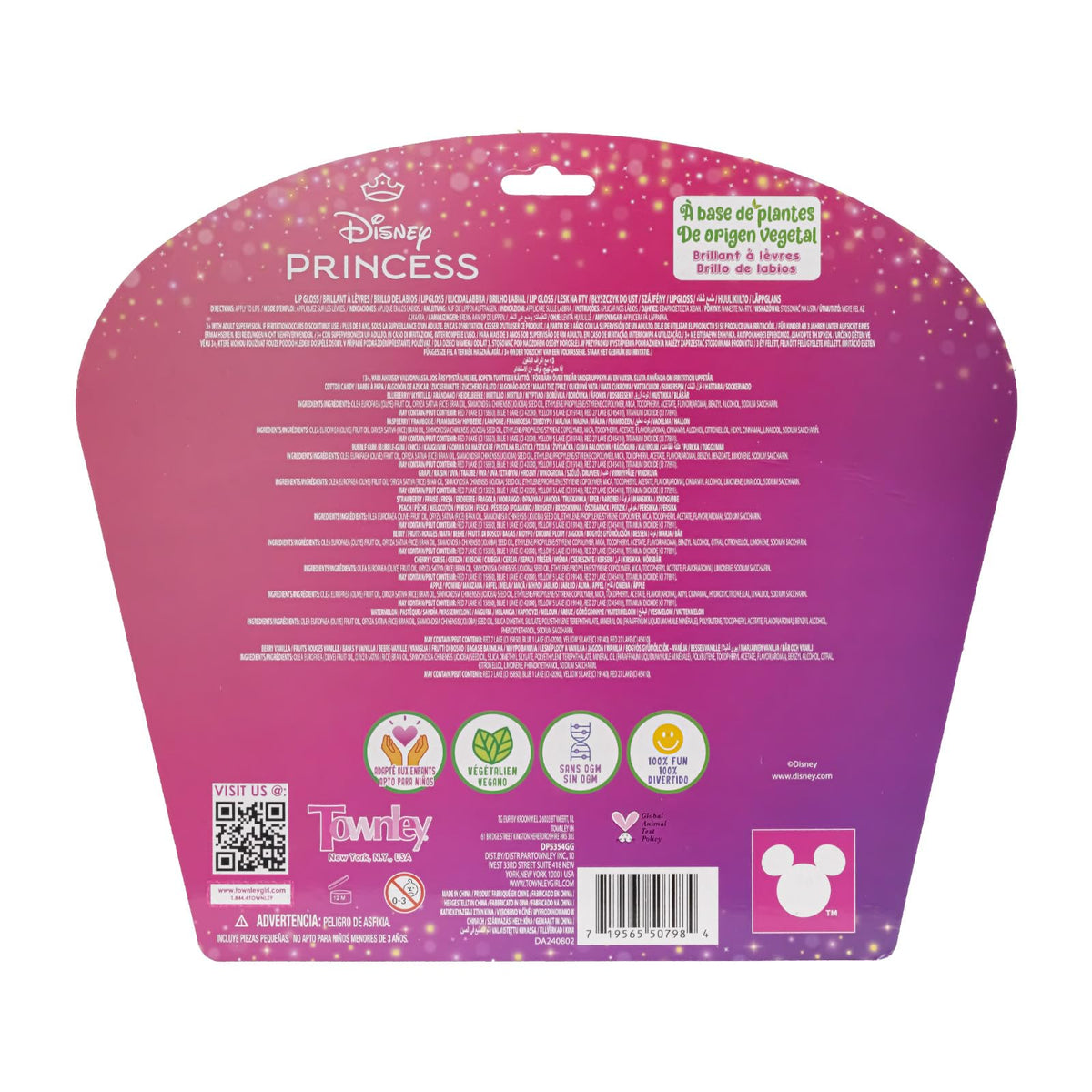 Townley Girl Disney Princess Lip Gloss Set, 12-Piece Plant-Based, Ages 3+ Townley Girl