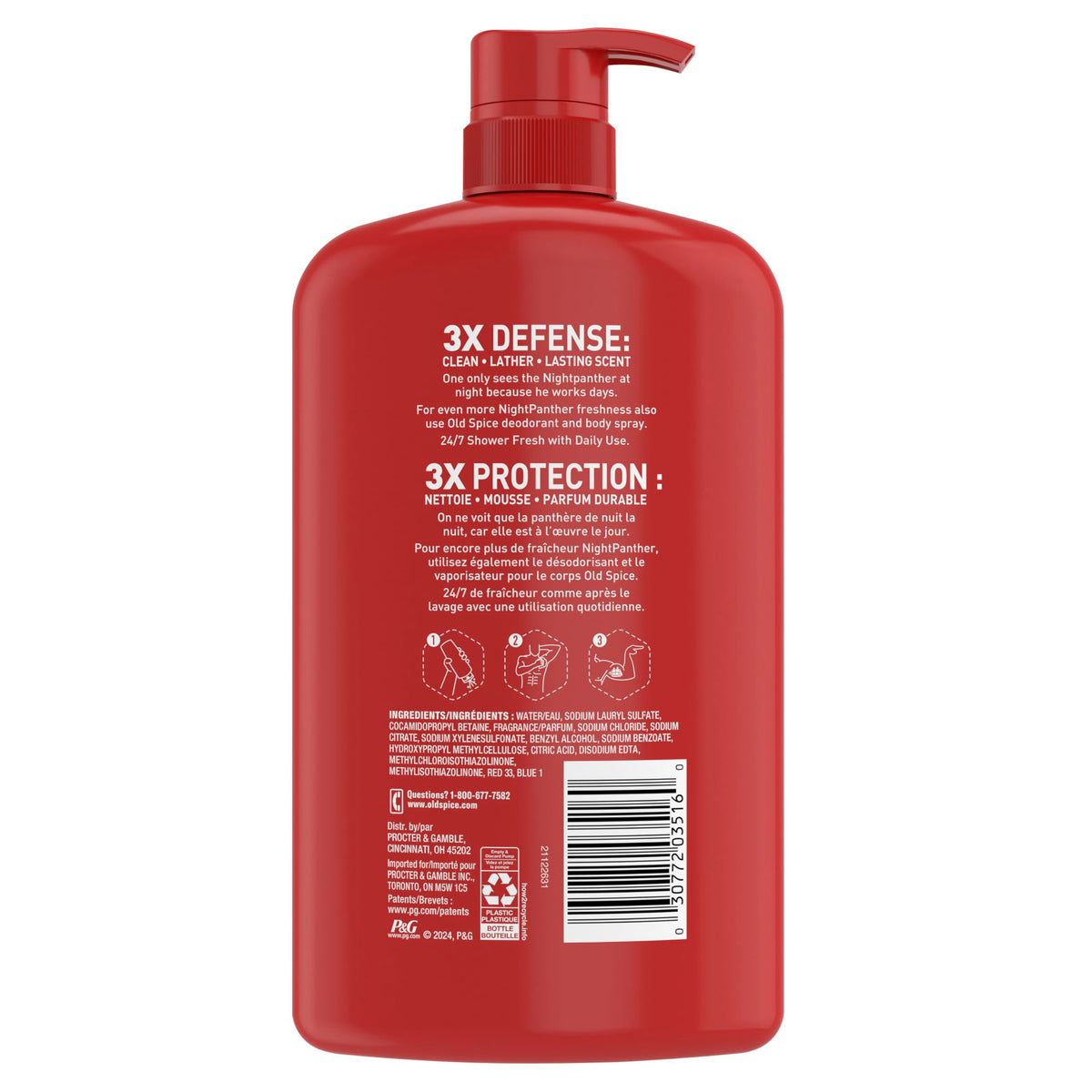 Old Spice Cleansing Body Wash for Men, 3X Defense, 24/7 Shower Fresh with Lasting Scent, 2 in 1 Body and Face Wash, Daily Men’s Wash and Shower Gel, NightPanther Rich Warm Masculine Scent, 33.4 oz Old Spice
