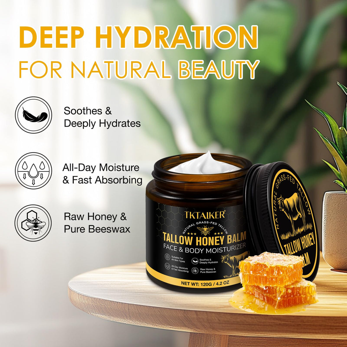 Beef Tallow for Skin, Beef Tallow for Face, Hydrating Tallow Balm with TKTALKER