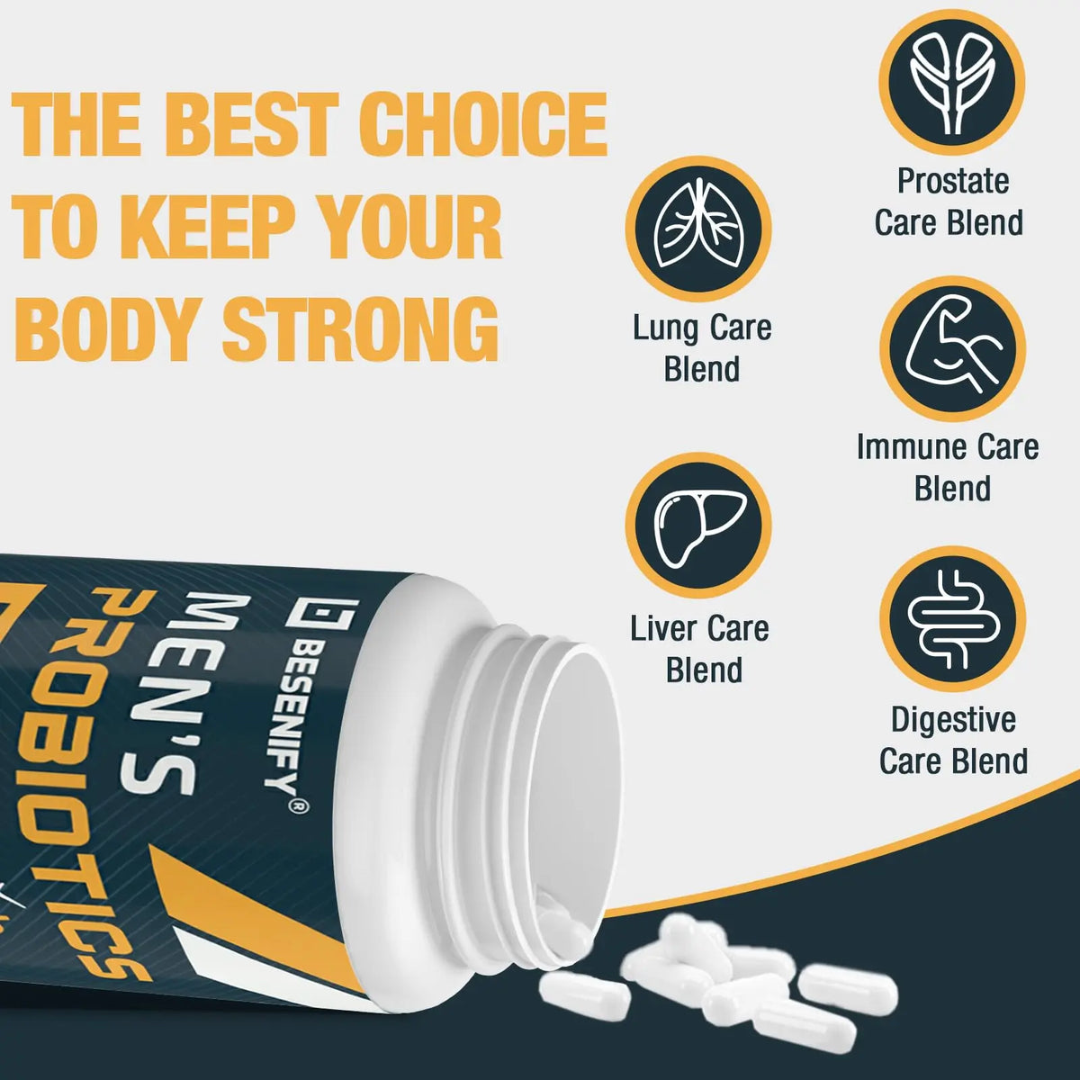 Probiotics for Men, 500 Billion CFUs & 12 Strains, Men's Probiotic with Turmeric, Cranberry, Goji - Probiotics for Digestive Health, Immune, Stomach, Besenify