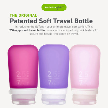 humangear GoToob+ 3-Pack, Large (3.4 fl oz), Clear/Purple/Teal | Refillable & Leak-Proof Silicone Travel Size Bottles with Locking Cap for Toiletries, Camping & TSA Carry-On Gsupps Australia