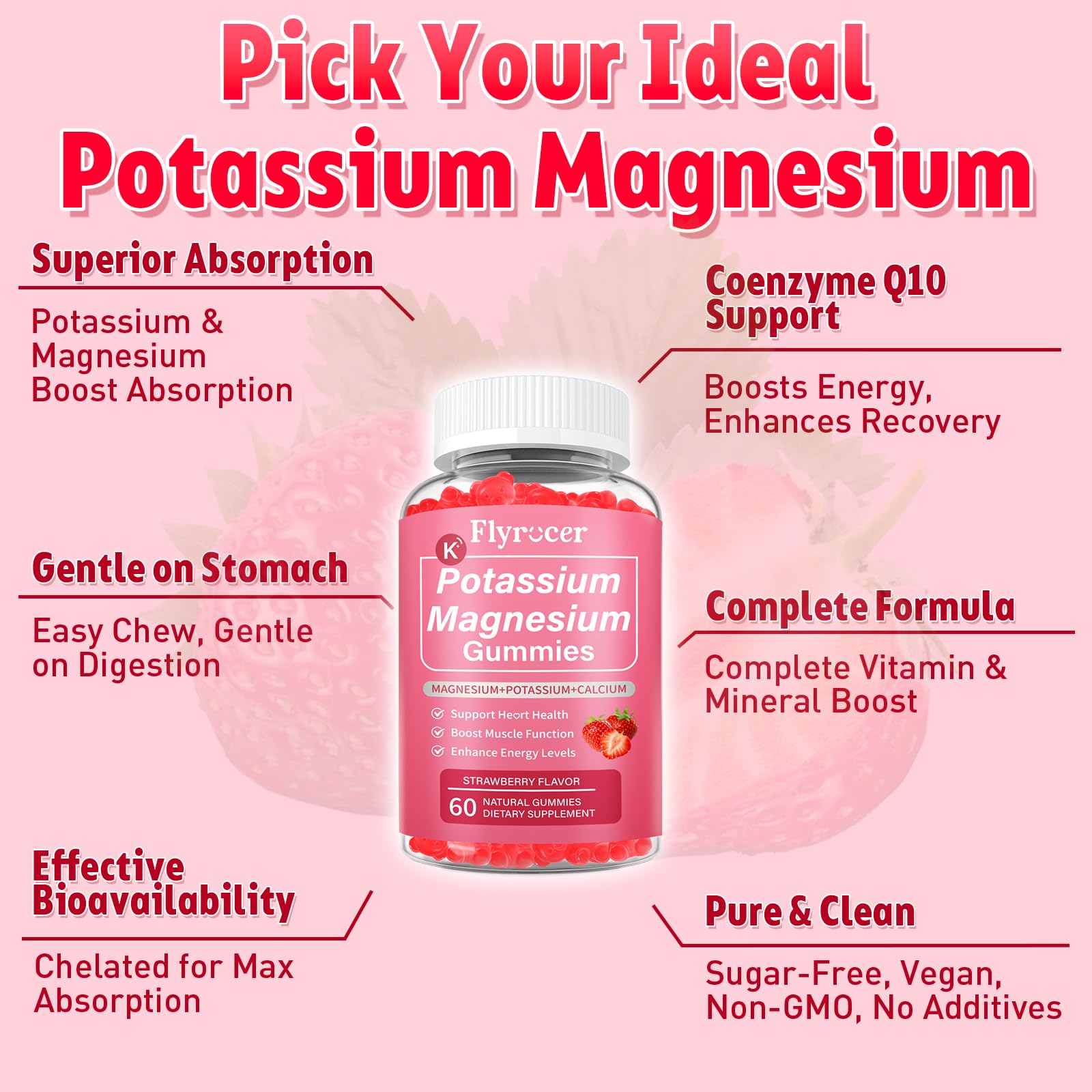2 Pack Potassium Magnesium Gummies for Men & Women, Potassium Magnesium Supplement for Leg Cramps, Muscle Health, & Electrolyte Balance, Strawberry Flavor, 120 Gummies Flyrocer buy australia supplements