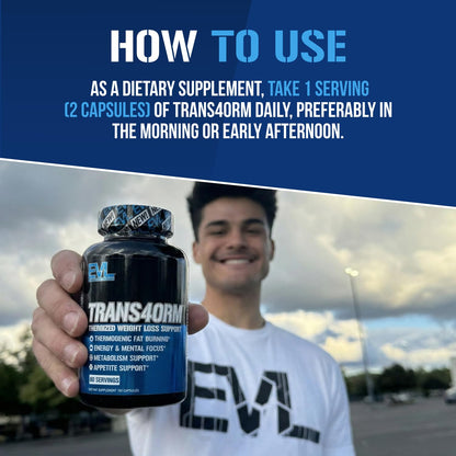 EVL Thermogenic Fat Burner Support - Fast Acting Weight Loss Energy and Appetite Support - Trans4orm Green Tea Supplement Evlution