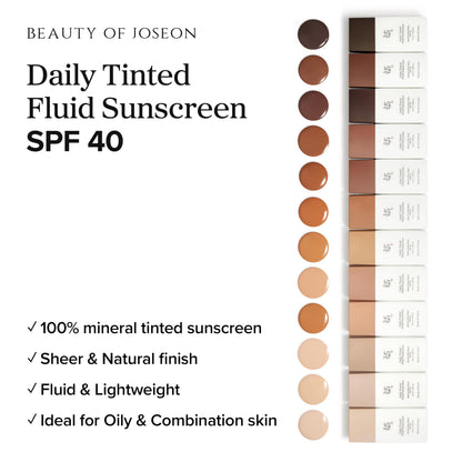 Beauty of Joseon Daily Tinted Fluid Sunscreen 12 Shades for Face Moisturizing Broad Spectrum SPF 40 Korean Skincare 50ml, 1.69 fl.oz Beauty of Joseon
