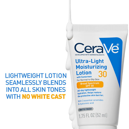 CeraVe Ultra-Light Moisturizing Lotion SPF 30, Sunscreen for Face, 1.7oz CeraVe