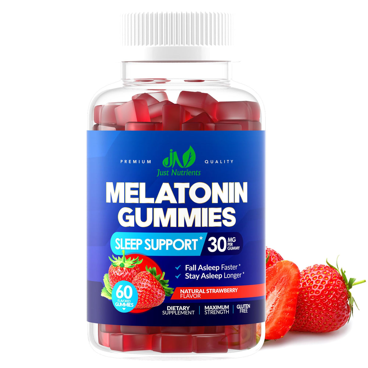 Melatonin 30mg Gummies for Adults (60 Servings) - Maximum Strength Sleep Support with 30mg of Melatonin Per Gummy - Gluten-Free, Sugar-Free, Non-GMO, 100% Vegetarian, Just Nutrients