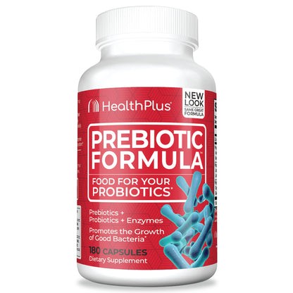 Health Plus Prebiotic Formula - Probiotics + Prebiotics + Digestive Enzymes - Gluten Free, Dairy Free, Natural Herbal Ingredients Health Plus