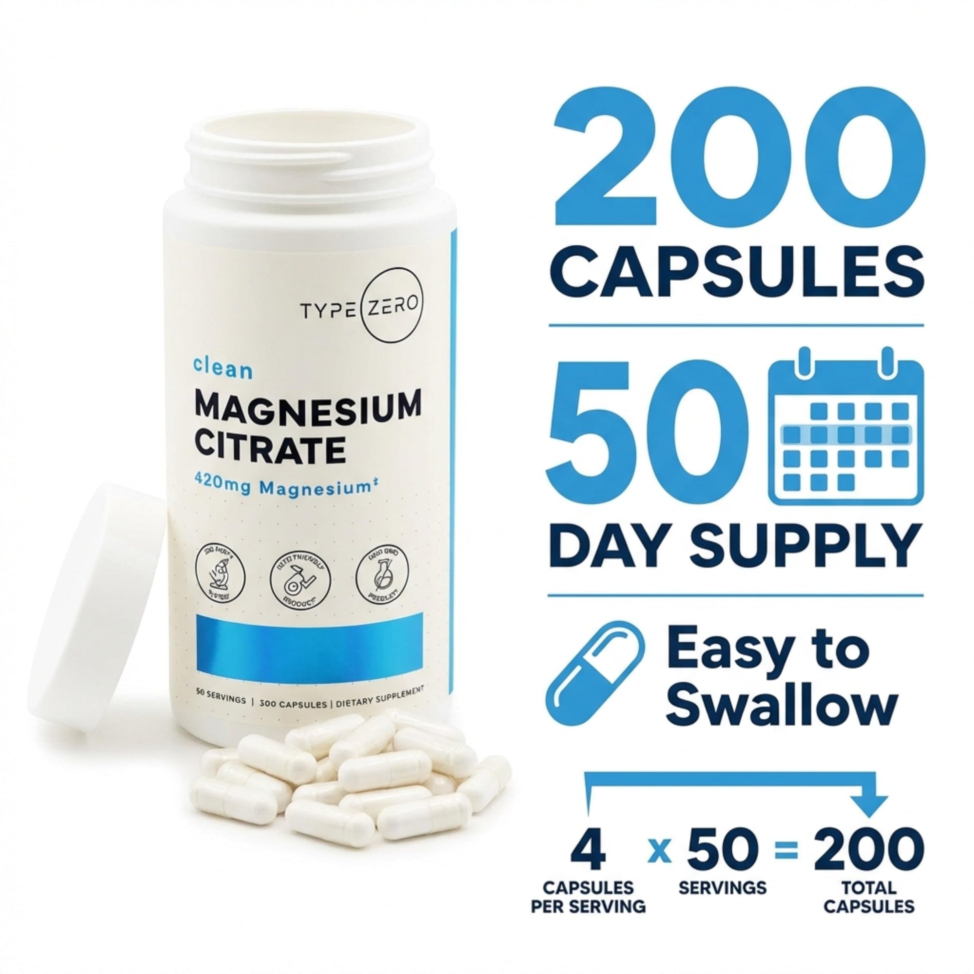 Type Zero Clean Magnesium Citrate Capsules (420mg Per Serving - 200 Capsules) Pure Magnesium Citrate Supplement, Non-GMO - Gluten Free, 50 Servings Type Zero buy australia supplements