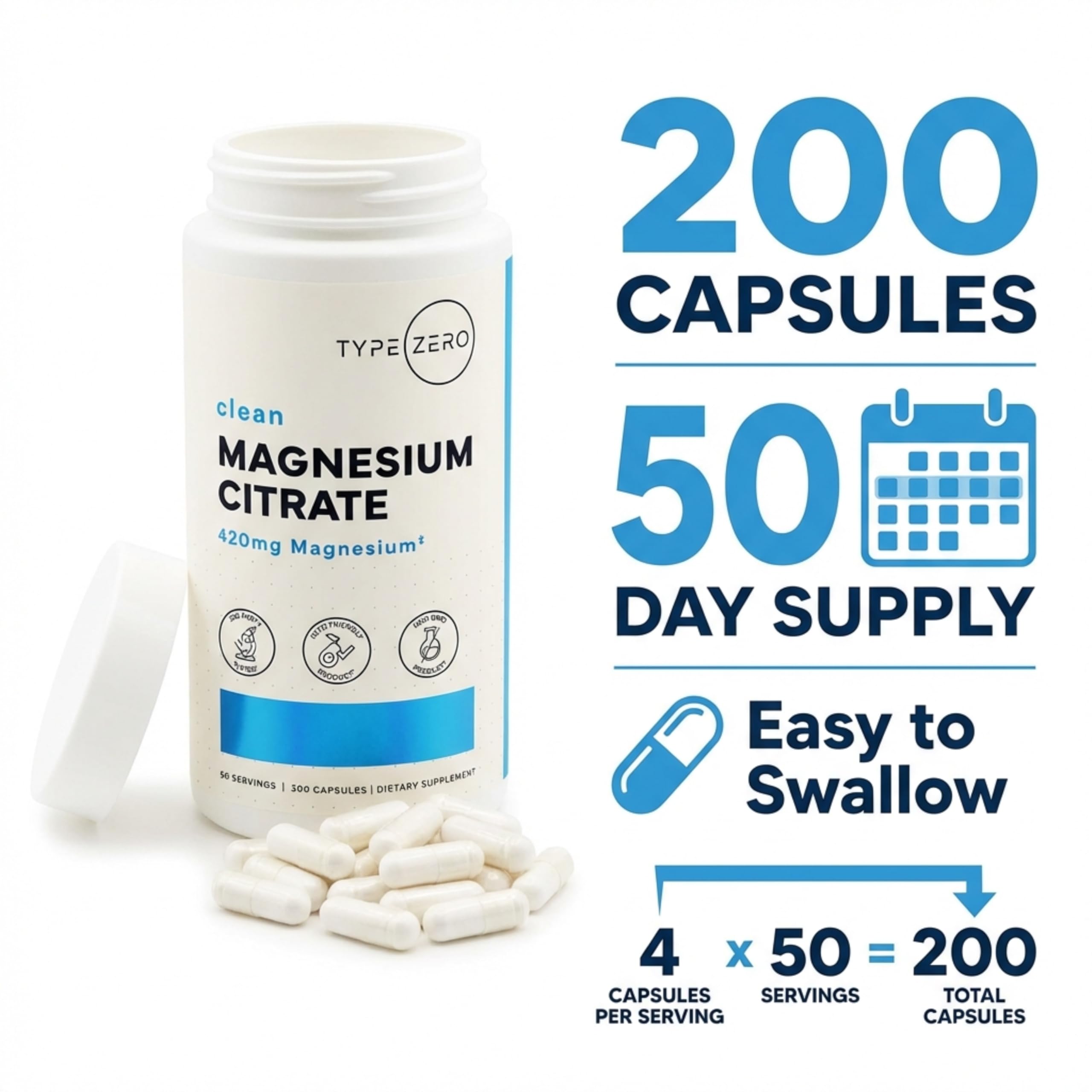 Type Zero Clean Magnesium Citrate Capsules (420mg Per Serving - 200 Capsules) Pure Magnesium Citrate Supplement, Non-GMO - Gluten Free, 50 Servings Type Zero buy australia supplements