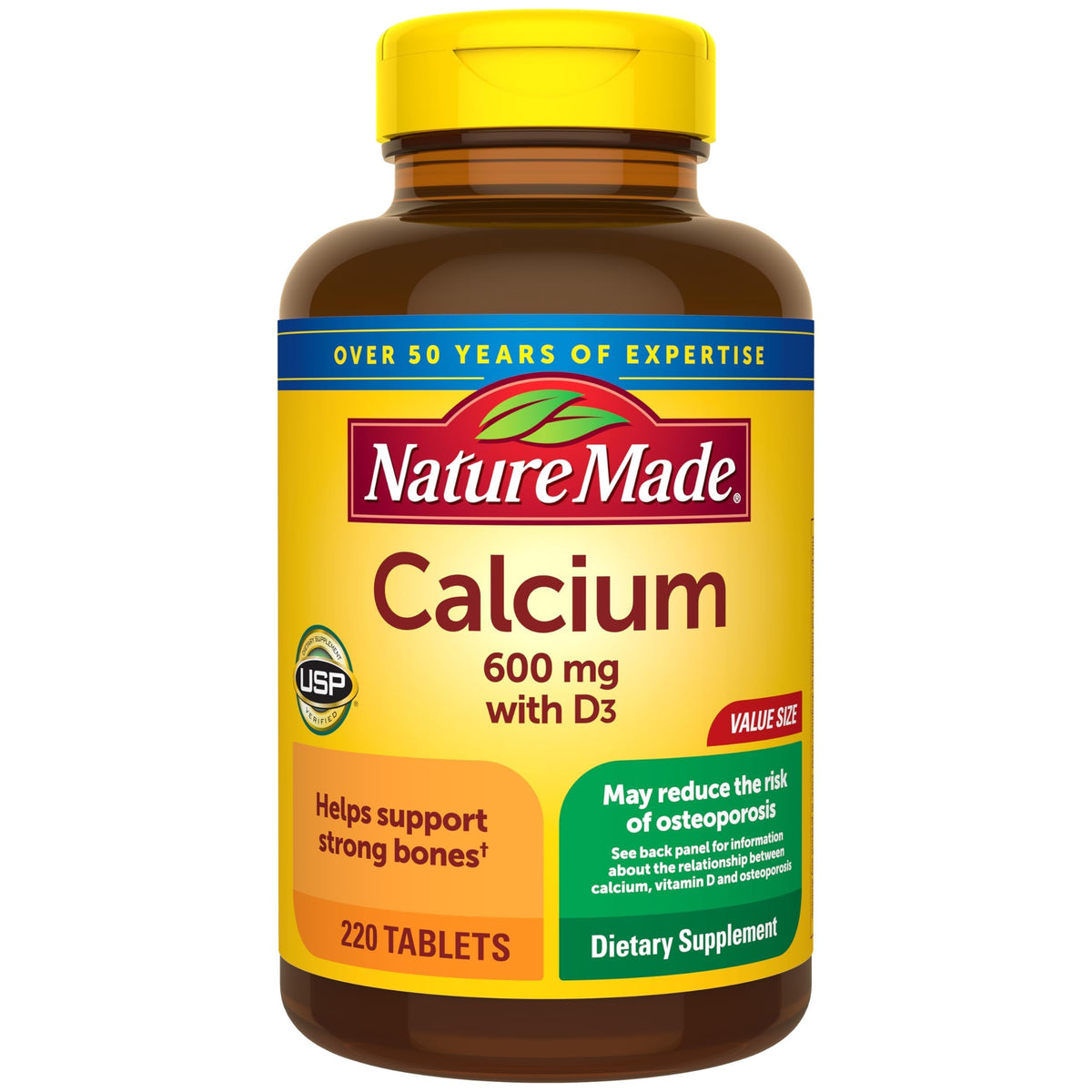 Nature Made Calcium 600 mg with Vitamin D3, Dietary Supplement for Bone Support, 220 Tablets Nature Made