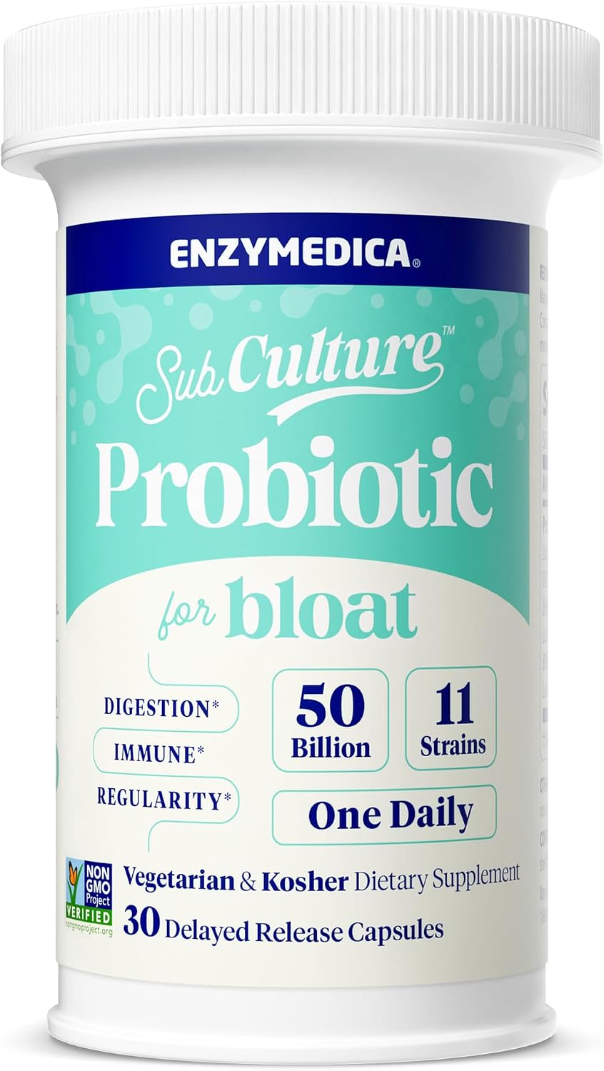Enzymedica SubCulture Probiotic for Bloat & Digestive Health - Probiotic Supplement Capsules for Women & Men, 50 Billion CFU, Gut Health Support for Adults, Helps Occasional Gas & Bloating - 30 Caps Gsupps Australia