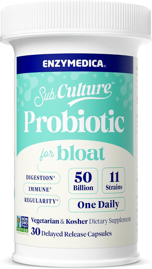 Enzymedica SubCulture Probiotic for Bloat & Digestive Health - Probiotic Supplement Capsules for Women & Men, 50 Billion CFU, Gut Health Support for Adults, Helps Occasional Gas & Bloating - 30 Caps Gsupps Australia