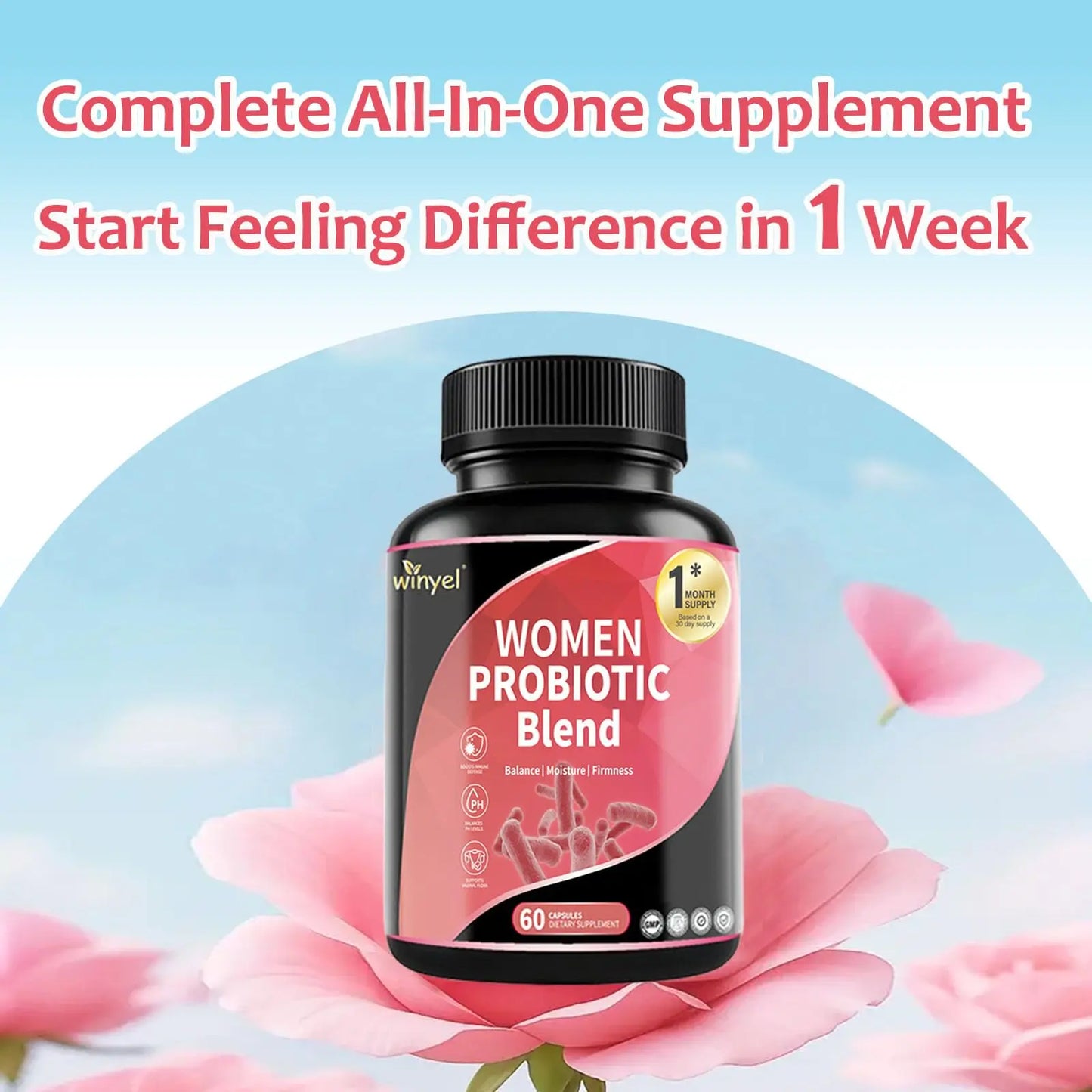 WINYEL Vaginal Probiotics for Women with Prebiotics & Herbal Blend – pH Balance & Feminine Health Support – Multi-Strain Lactobacillus for Vaginal Flora, WINYEL