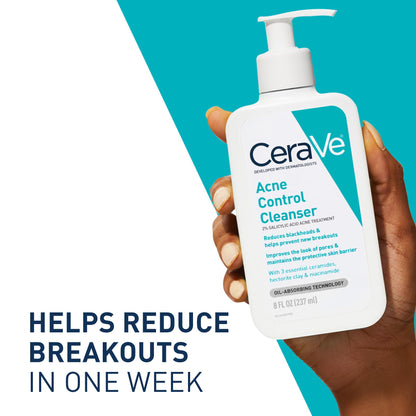 CeraVe Acne Control Cleanser, Face Wash with 2% Salicylic Acid, 16 oz CeraVe