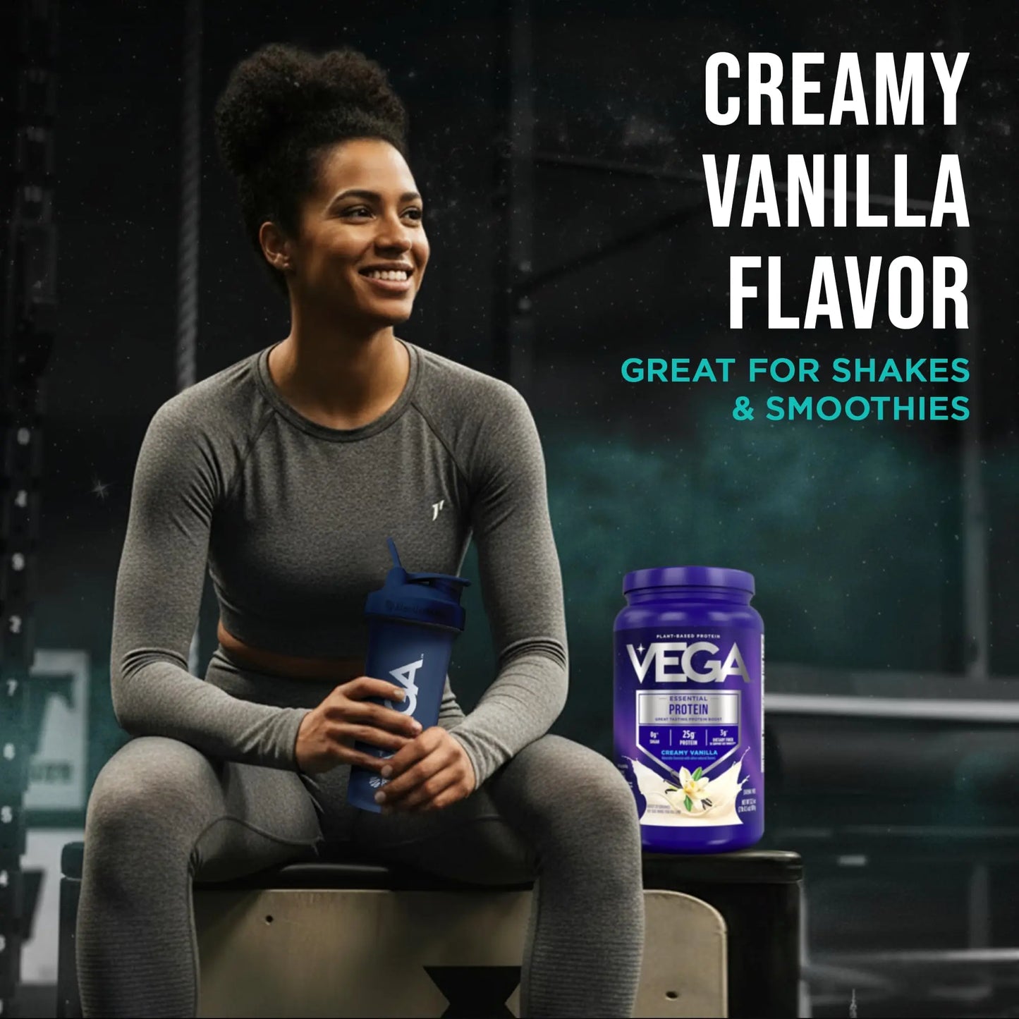 Vega Essential Protein – 25g Plant Based Protein Powder, Creamy Vanilla, Vegan for a Dairy-Free Vanilla Shake – Large Tub, 32.5oz (20 Servings) Vega