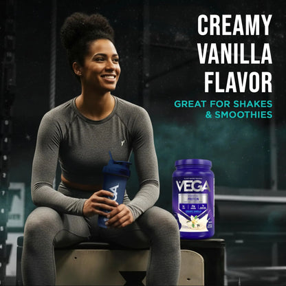 Vega Essential Protein – 25g Plant Based Protein Powder, Creamy Vanilla, Vegan for a Dairy-Free Vanilla Shake – Large Tub, 32.5oz (20 Servings) Vega