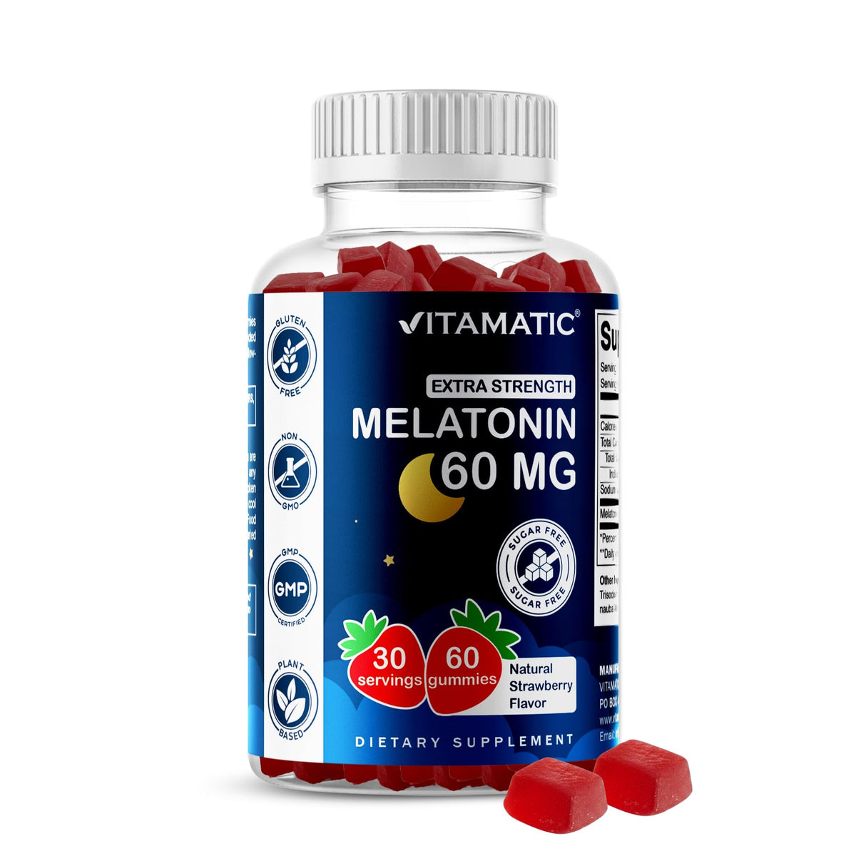 Vitamatic Sugar Free Melatonin 60 mg - 60 Vegetarian Gummies - Non-Habit Forming Supplement Vitamatic