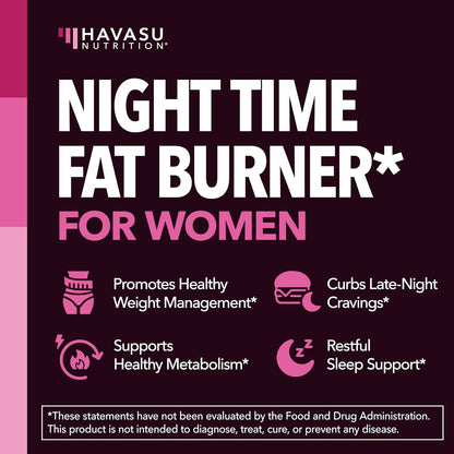 Night Time Fat Burner for Women, Belly Fat & Weight Loss Support, 60 Count | Appetite Suppressant and Overnight Metabolism Booster with Melatonin for Women, Vegan, Gluten Free, 60 Servings Gsupps Australia