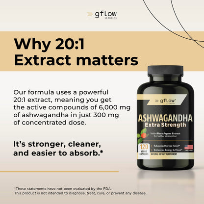 gflow vitamins Ashwagandha Supplements for Women and Men | Sleep, Mood and Energy Support | Extra Strength gflow vitamins