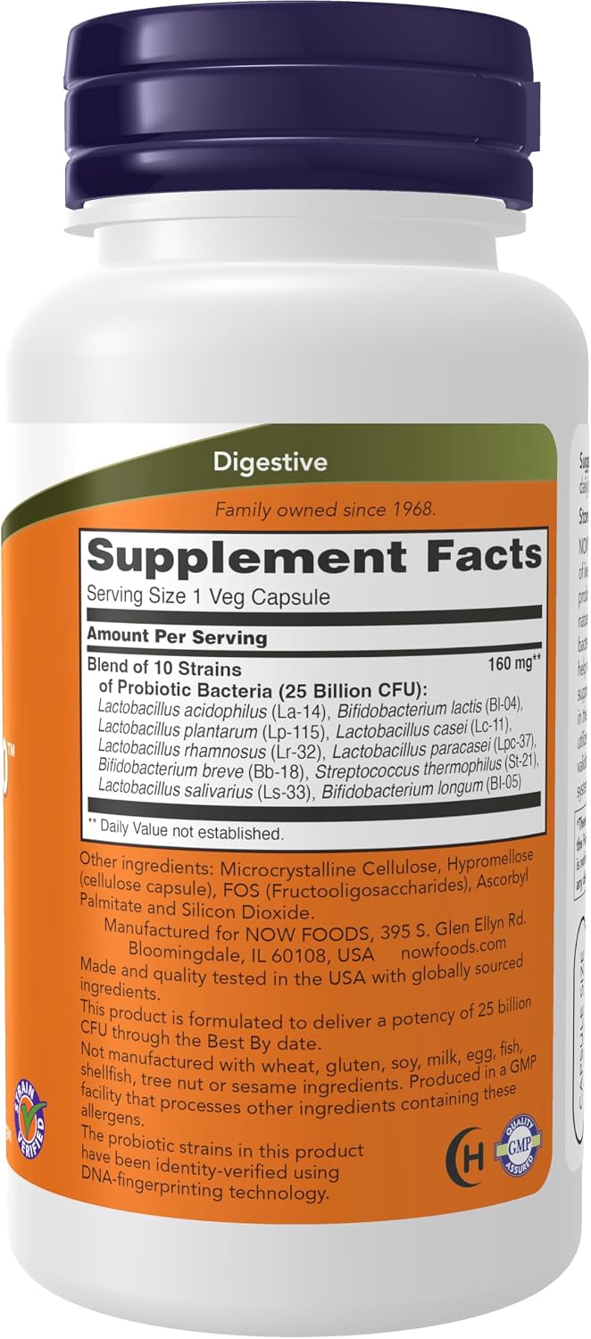 NOW Foods Supplements, Probiotic-10™, 25 Billion, with 10 Probiotic Strains, Dairy, Soy and Gluten Free, Strain Verified, 100 Veg Capsules Gsupps Australia