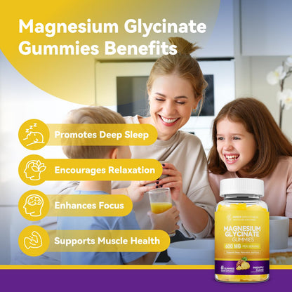Magnesium Glycinate Gummies 600mg, Non-GMO, Gluten-Free, Magnesium Gummies for Adults & Kids, Sleep, Relaxation & Focus Inner Brightness