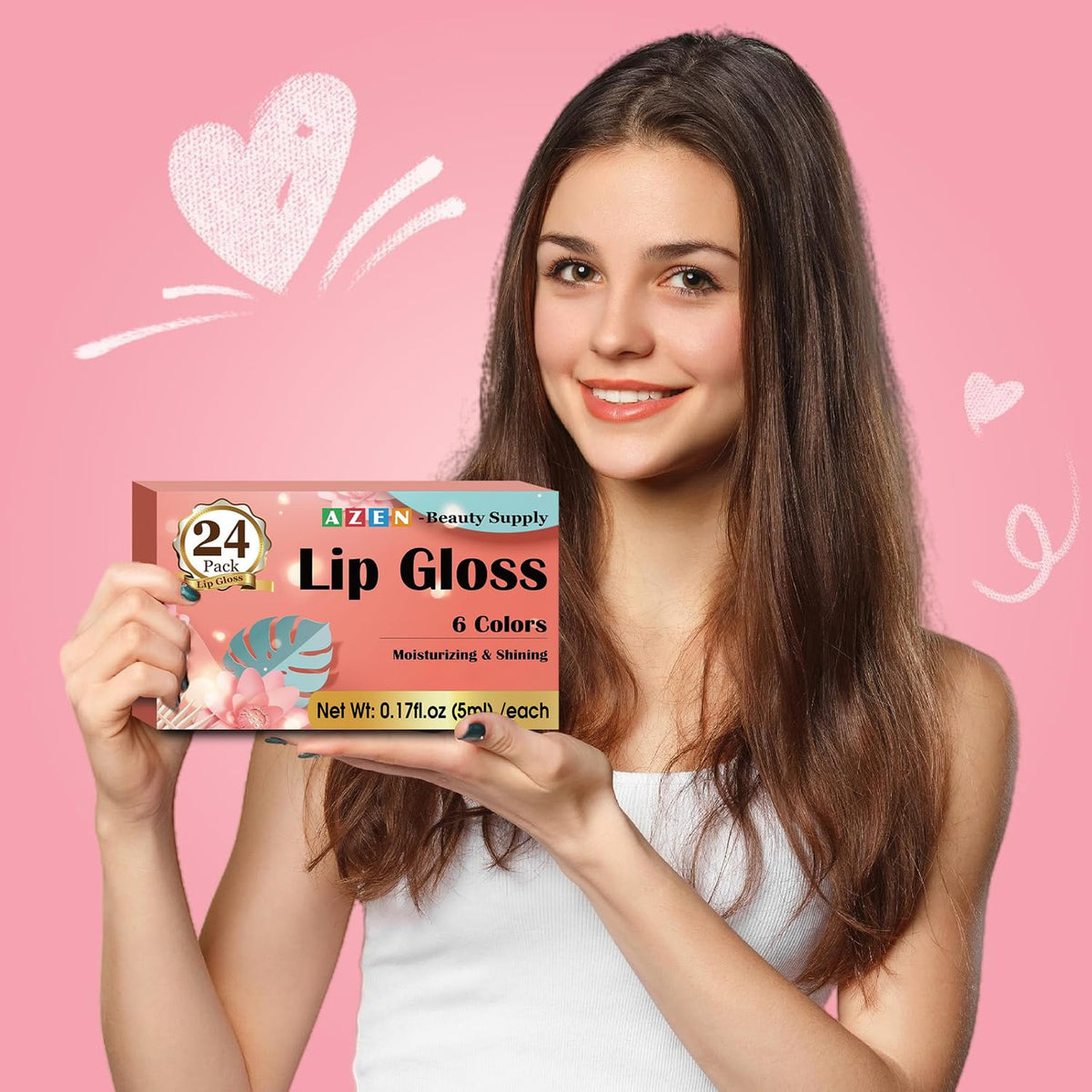 AZEN 24 Pack Lip Gloss Set, Color Lip Oil for Dry Cracked Lips Moisturizing Hydrating Nourishing with Vitamin E AZEN