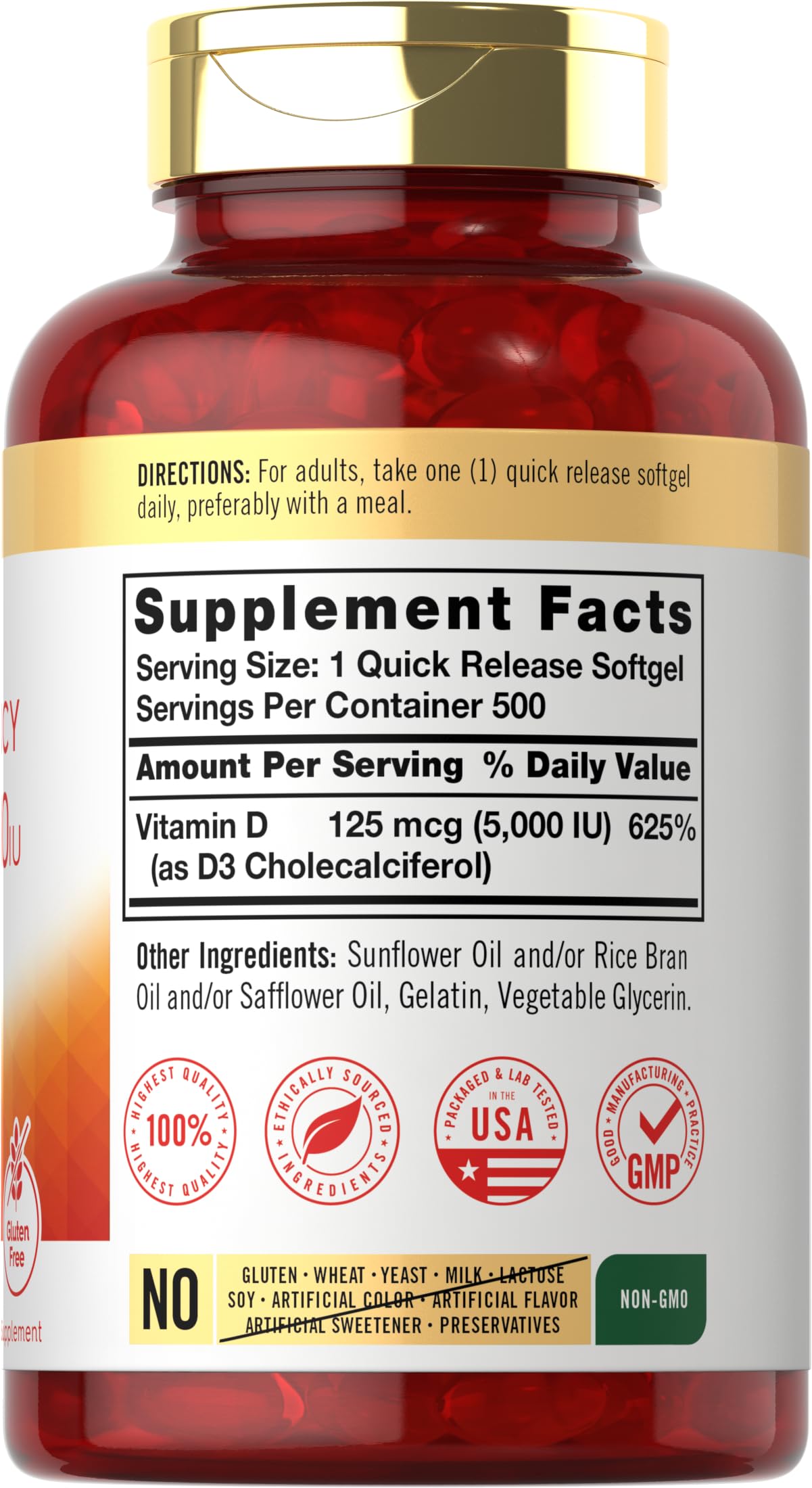 Carlyle Vitamin D3 5000 IU Softgels | 500 Count | Value Size | Non-GMO and Gluten Free Supplement | High Potency Formula | 125mcg Carlyle