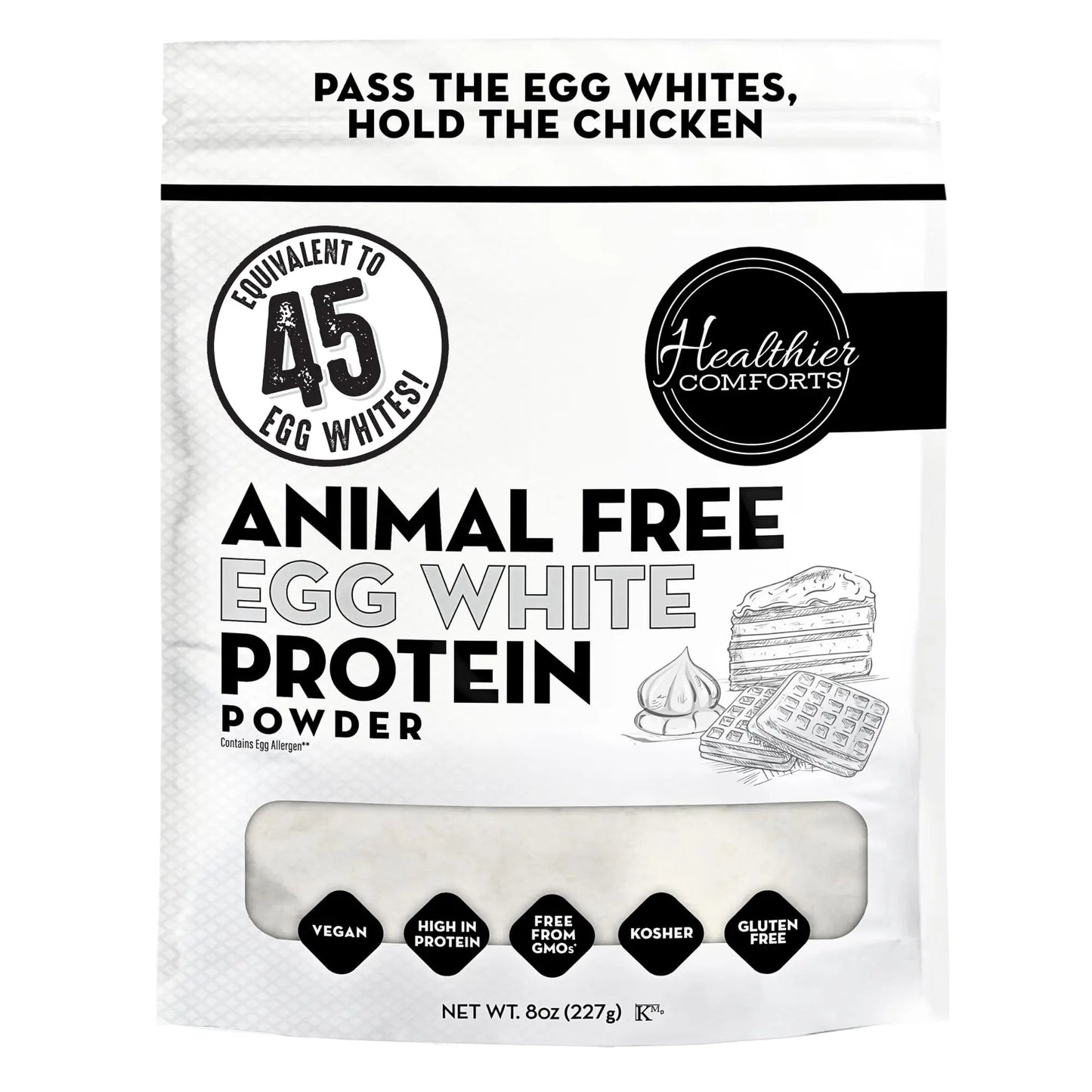 Healthier Comforts Animal-Free Egg White Protein Powder | Make Vegan Egg Omelets, Angel Food Cake, Meringue, Protein Shakes | Whips and Binds Just Like Traditional Egg Whites (8 oz) Healthier Comforts