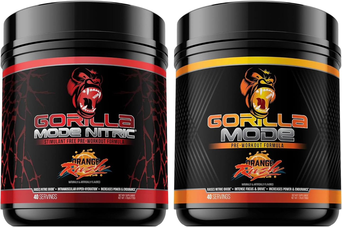 Gorilla Mode Pre Workout & Gorilla Mode Nitric Upgraded Stimulant - Best Tasting & Most Effective Stimulant Free Pre-Workout | Massive Pump | Laser Focus Energy Power (Orange Rush)