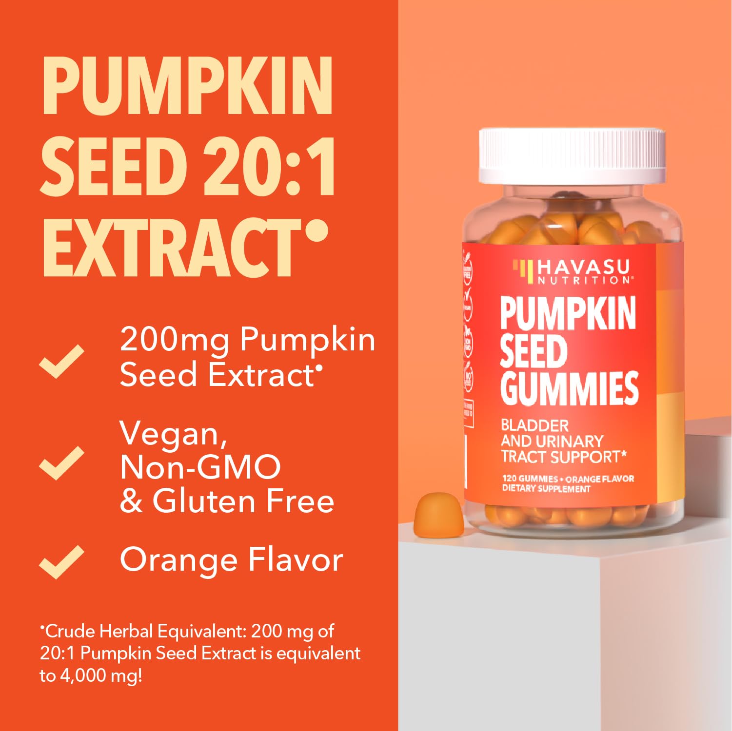 Pumpkin Seed Oil Gummies for Bladder and Urinary Tract Support, 30 Servings | 200mg Pumpkin Seed Extract Per Serving, Vegan, Non-GMO, Gluten-Free, Sugar Free Pumpkin Seed Gummies, Orange Flavor Gsupps Australia