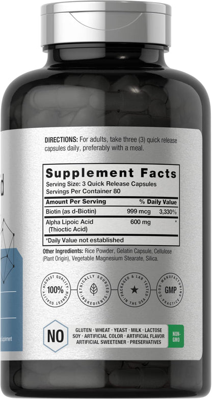 Horbäach Alpha Lipoic Acid 600mg | 240 Capsules | with Biotin Optimizer | Non-GMO and Gluten Free Supplement Horbäach