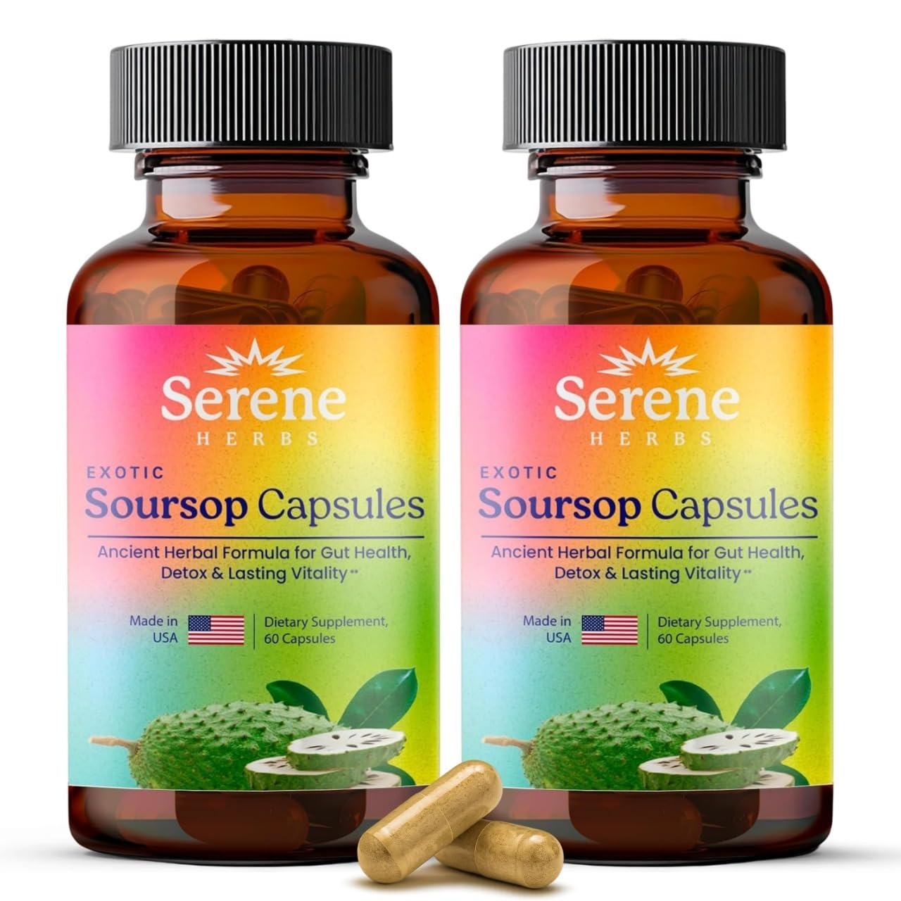 Serene Herbs Graviola Soursop Capsules Organic - Guanabana Extract Pills with Black Seed, Irish Moss & Moringa - 16 Herb Daily Supplements & Digestive Support - Vegan, Non-GMO (Pack of 1)